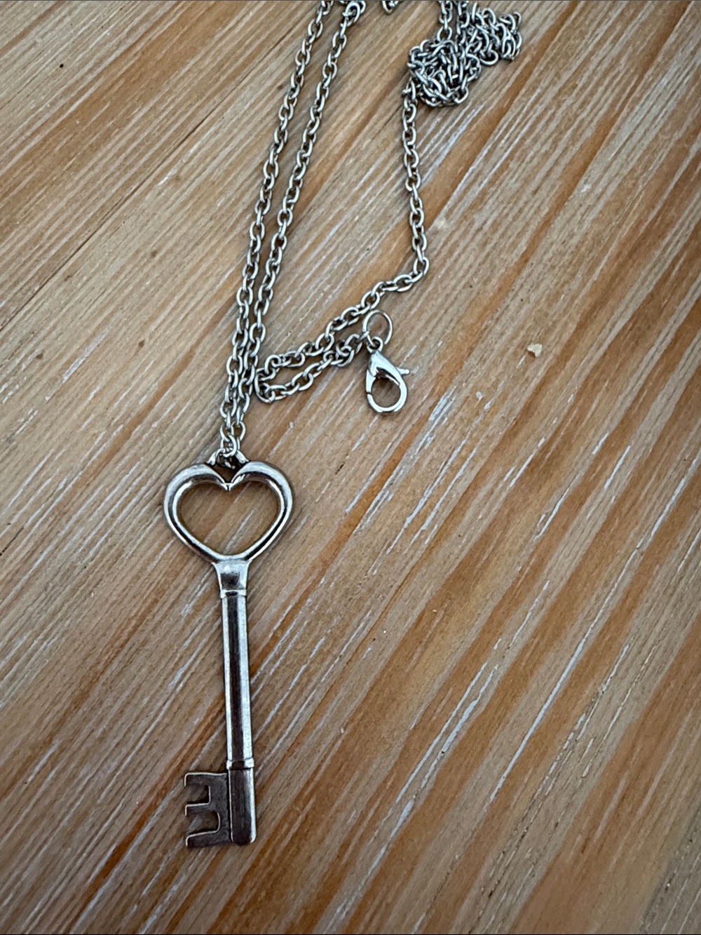 Heart Key Pendant Necklace - Silver Tone